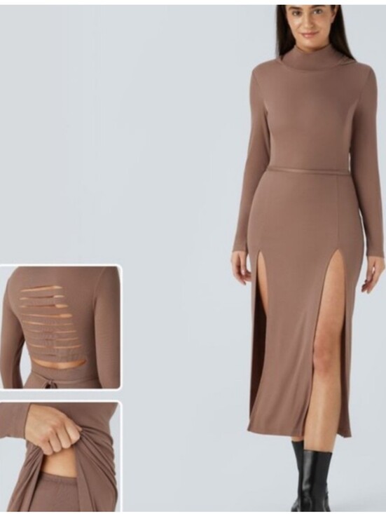 HALARA Dresses & Skirts - HALARA* Long Sleeve*High Slit Hooded Midi Dress in BLACK Size M